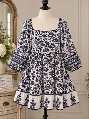 Wayward Fancies - Bohemian Navy/White Dress - A056